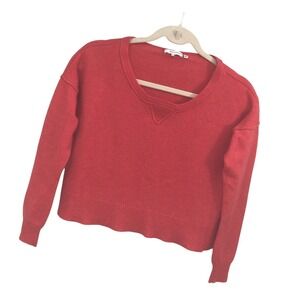 360 Cashmere Cropped V Neck Sweater Quiet Luxury Preppy Layering Orange Size M